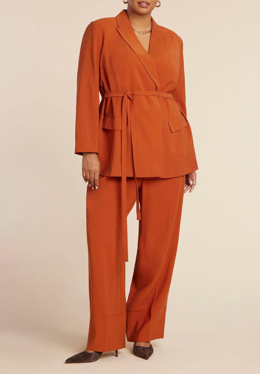 imageELOQUII Womens Plus Size Tie Waist Soft Suiting BlazerTerracotta