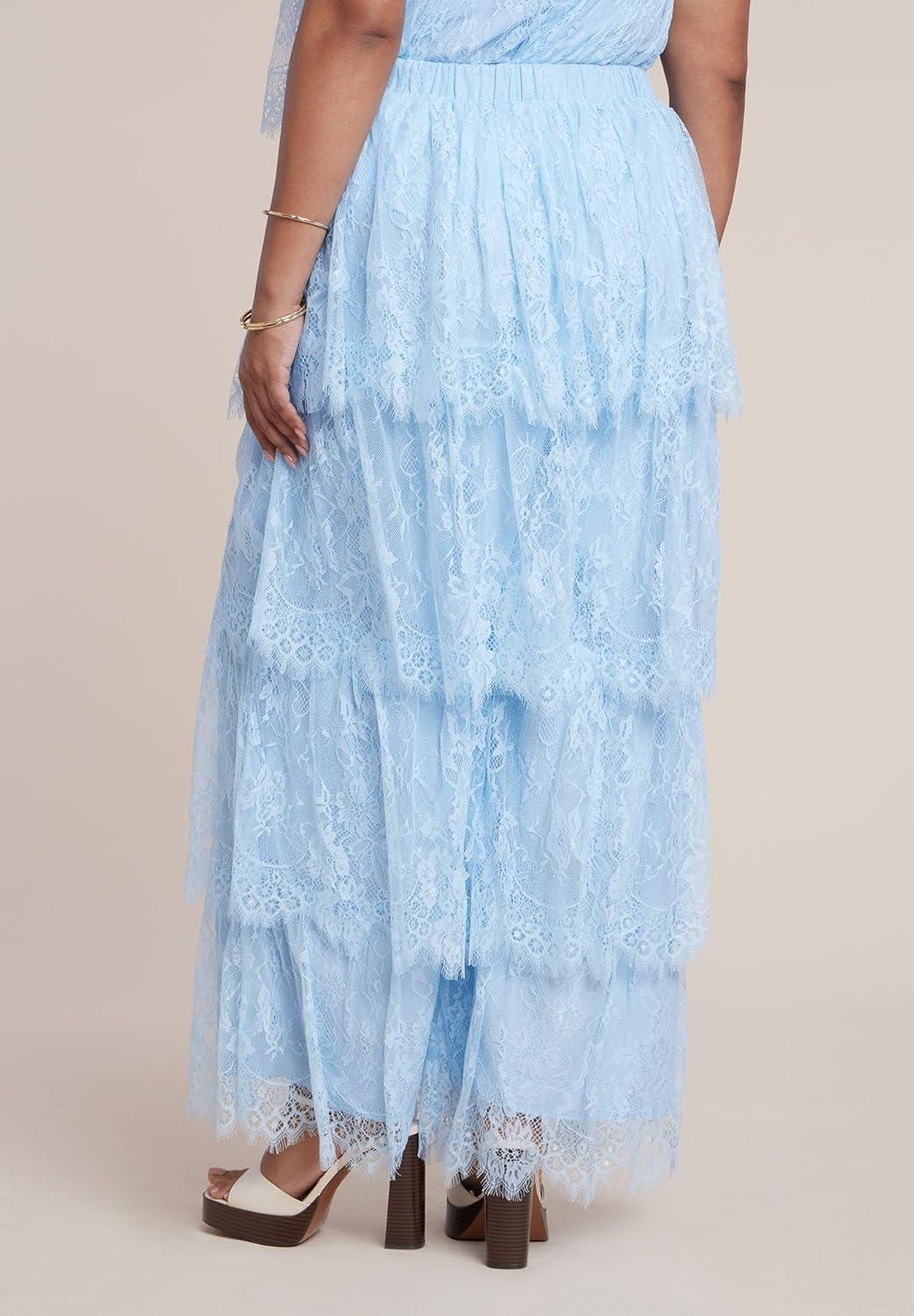 imageELOQUII Womens Plus Size Tiered Lace PantIce Water