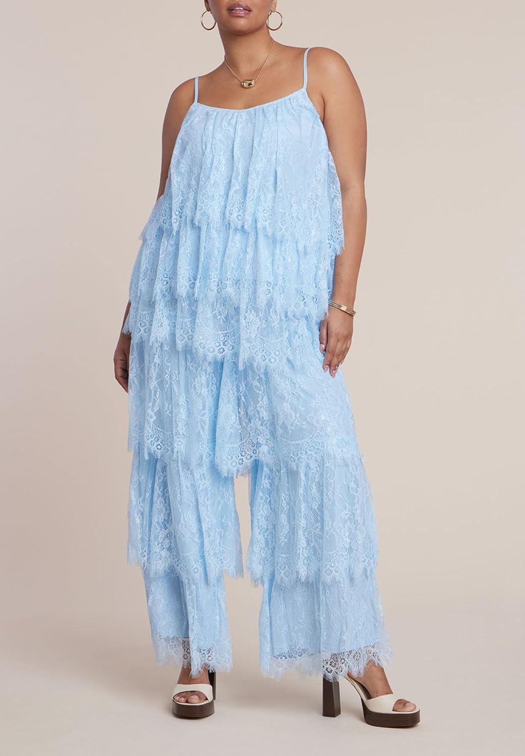 imageELOQUII Womens Plus Size Tiered Lace PantIce Water