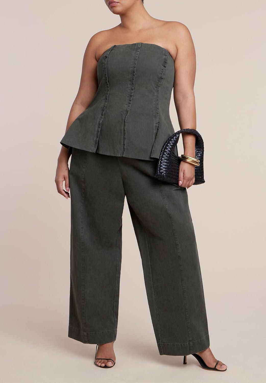 imageELOQUII Womens Plus Size Twill Straight Leg PantBurnt Olive