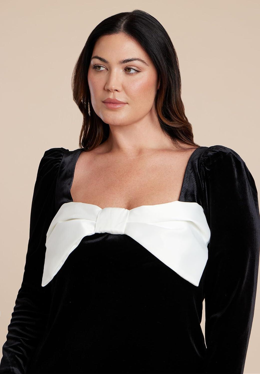 imageELOQUII Womens Plus Size Velvet Maxi Dress with BowBlack Onyx