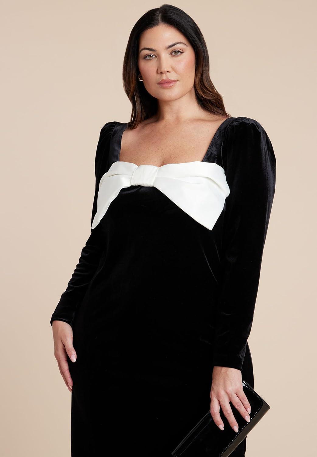 imageELOQUII Womens Plus Size Velvet Maxi Dress with BowBlack Onyx