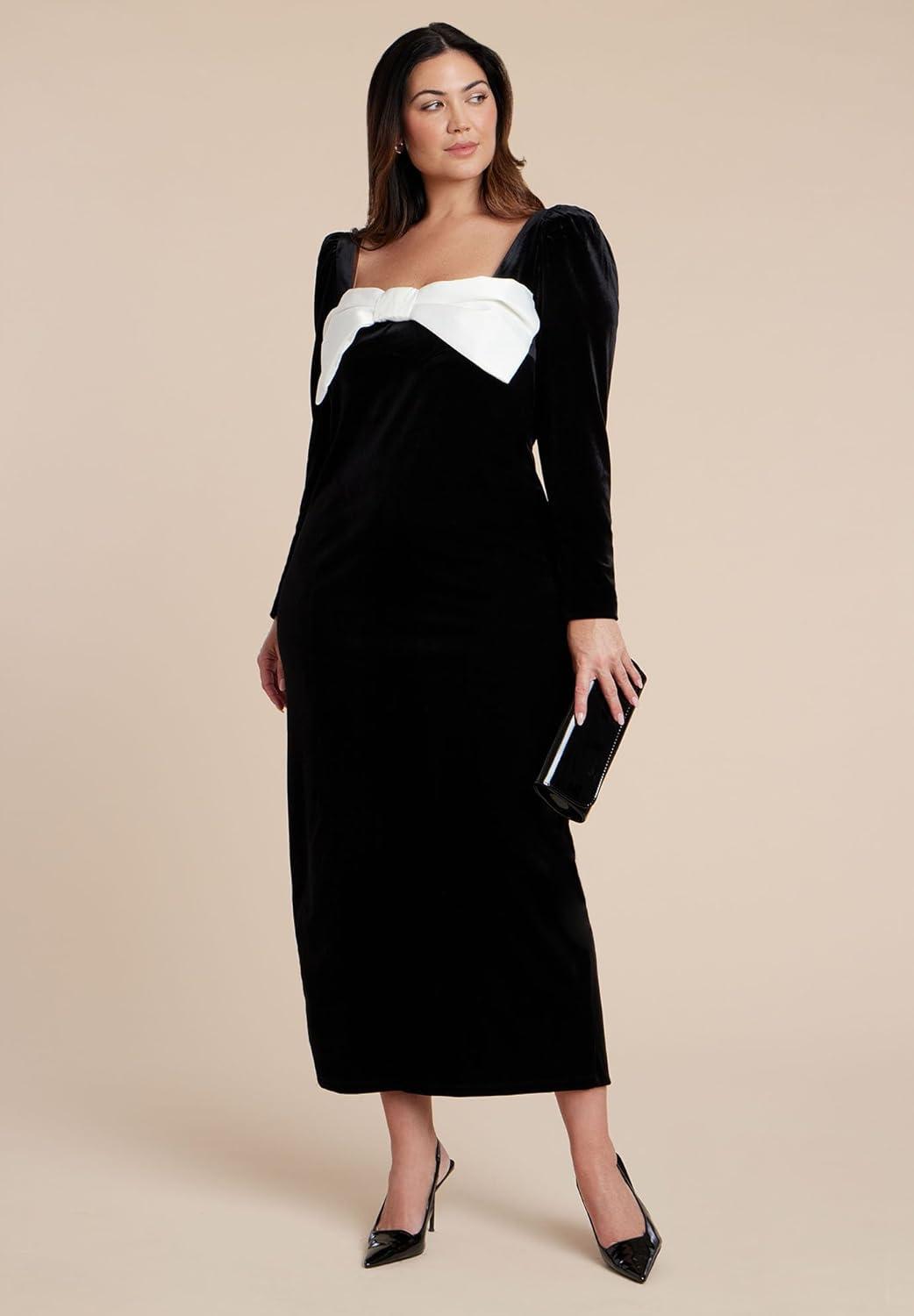 imageELOQUII Womens Plus Size Velvet Maxi Dress with BowBlack Onyx
