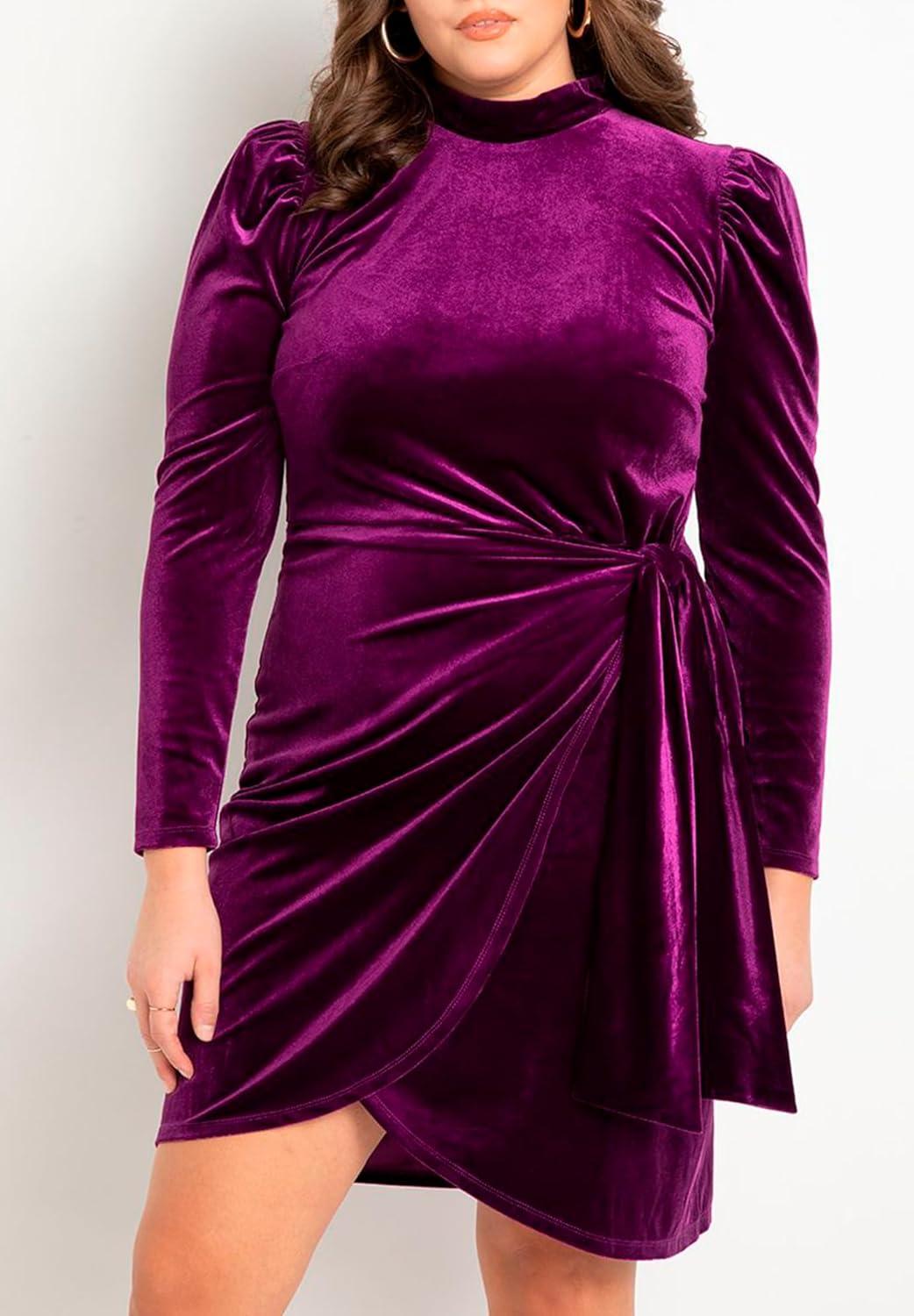 imageELOQUII Womens Plus Size Velvet Mini Dress with Wrap SkirtAventurine