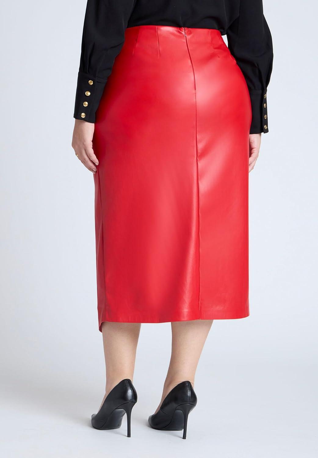imageELOQUII Womens Plus Size Wrap Front Faux Leather Midi SkirtChocolate Fondant