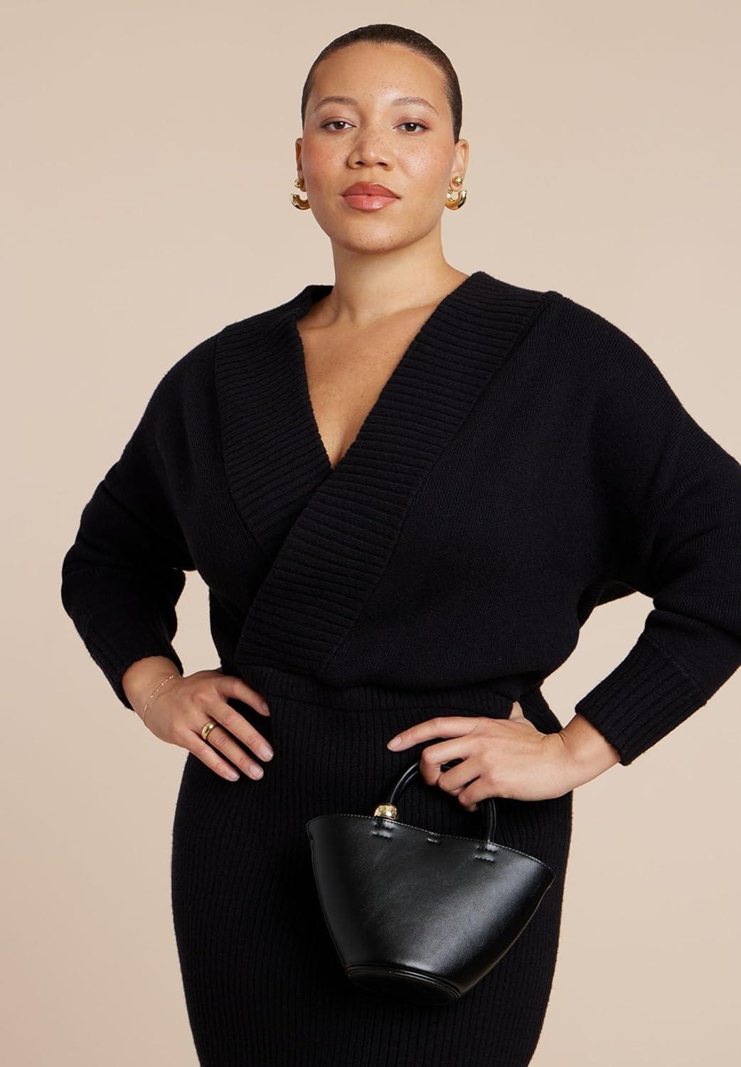 imageELOQUII Womens Plus Size Wrap Sweater Maxi DressBlack Onyx