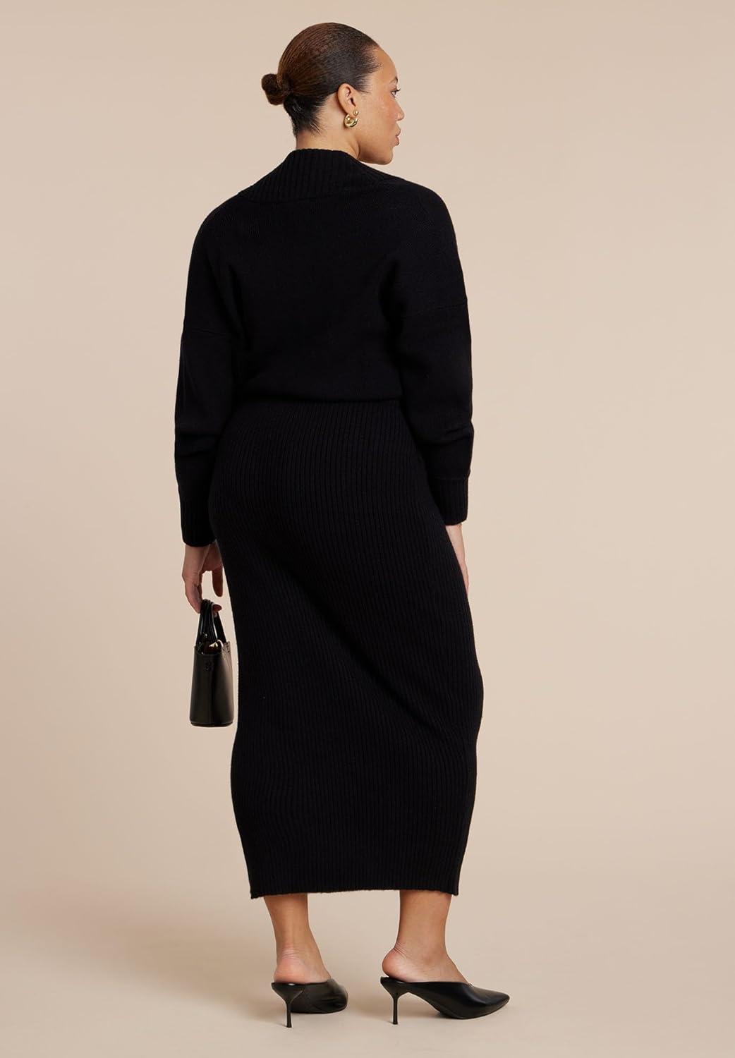 imageELOQUII Womens Plus Size Wrap Sweater Maxi DressBlack Onyx