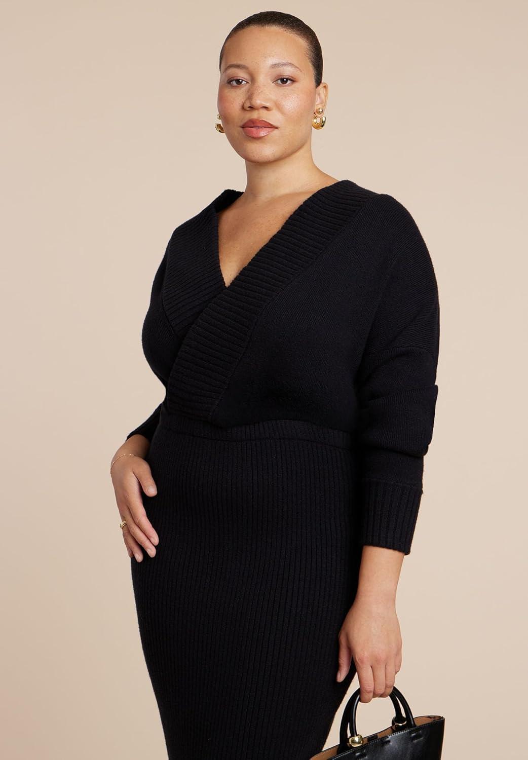 imageELOQUII Womens Plus Size Wrap Sweater Maxi DressBlack Onyx
