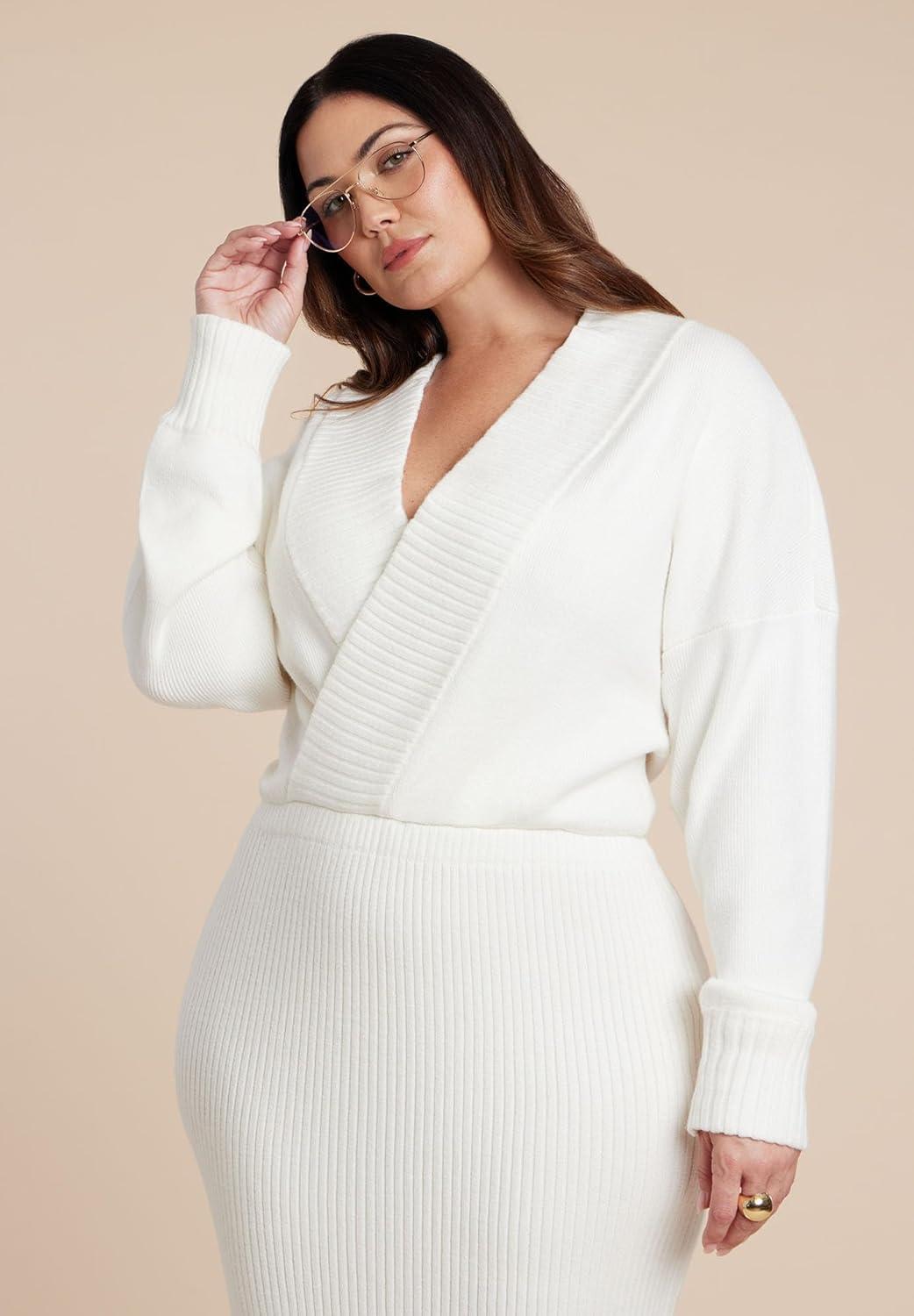 imageELOQUII Womens Plus Size Wrap Sweater Maxi DressCoconut Milk