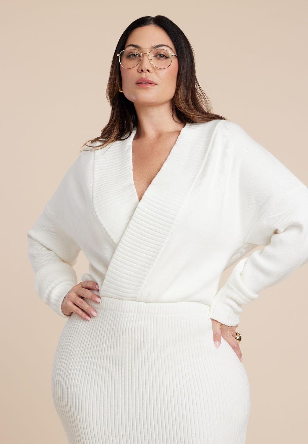 imageELOQUII Womens Plus Size Wrap Sweater Maxi DressCoconut Milk