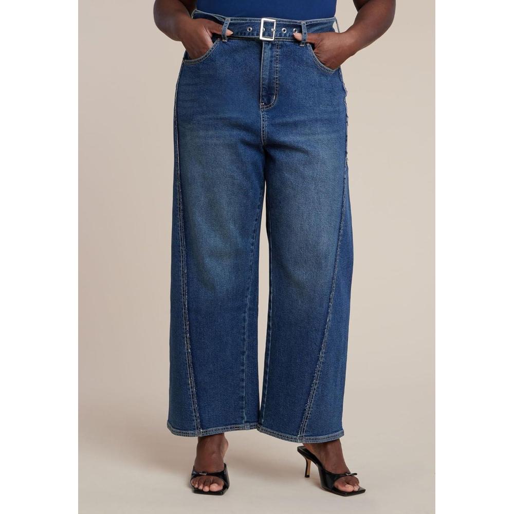 imageELOQUII Womens Plus Size Belted Straight Leg Jean
