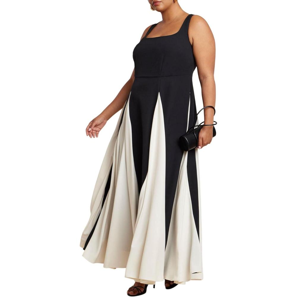 imageELOQUII Womens Plus Size Black and White Godet GownBlack Onyx