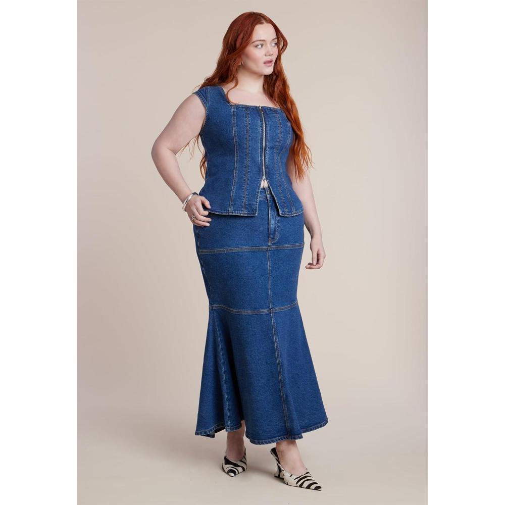 imageELOQUII Womens Plus Size Denim Trumpet Maxi Skirt