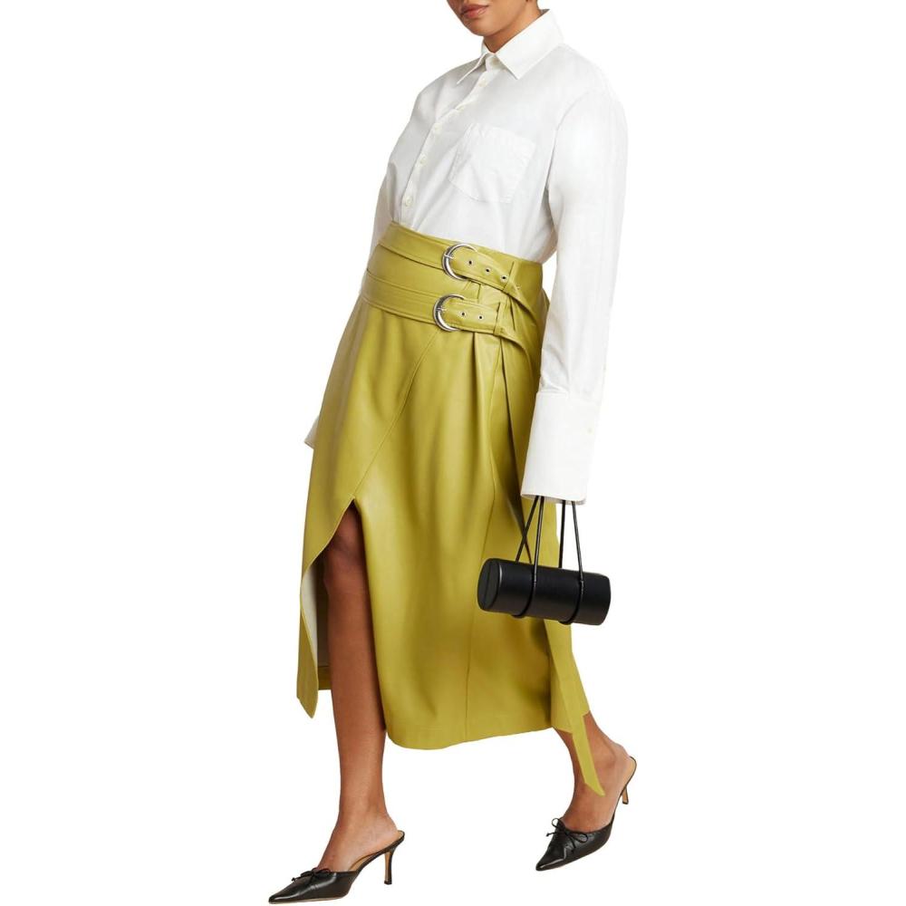 imageELOQUII Womens Plus Size Double Belt Wrap Faux Leather SkirtMoss