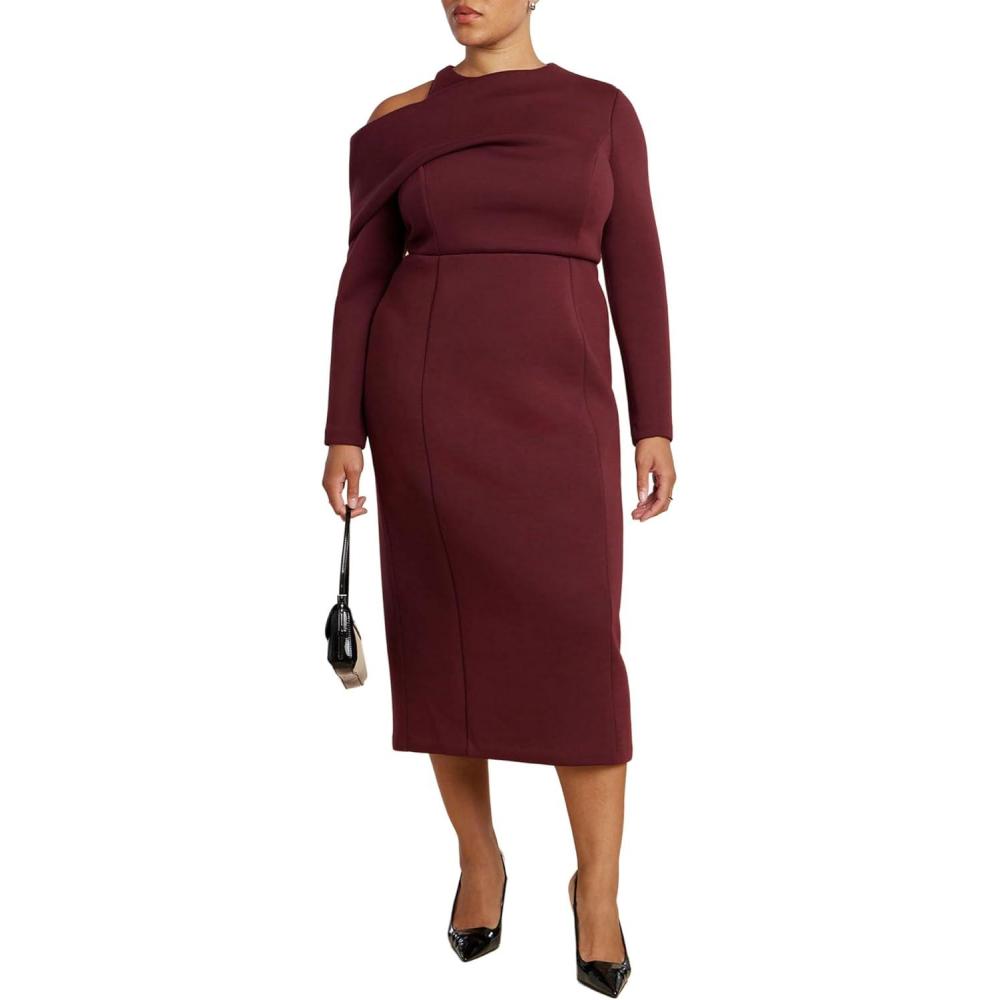 imageELOQUII Womens Plus Size Drape Effect Midi DressTawny Port