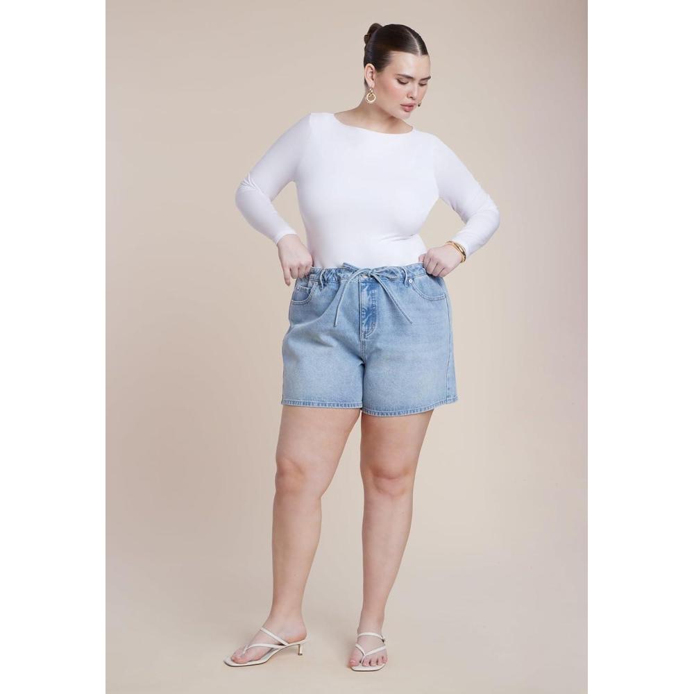 imageELOQUII Womens Plus Size Drawstring Relaxed Denim Short