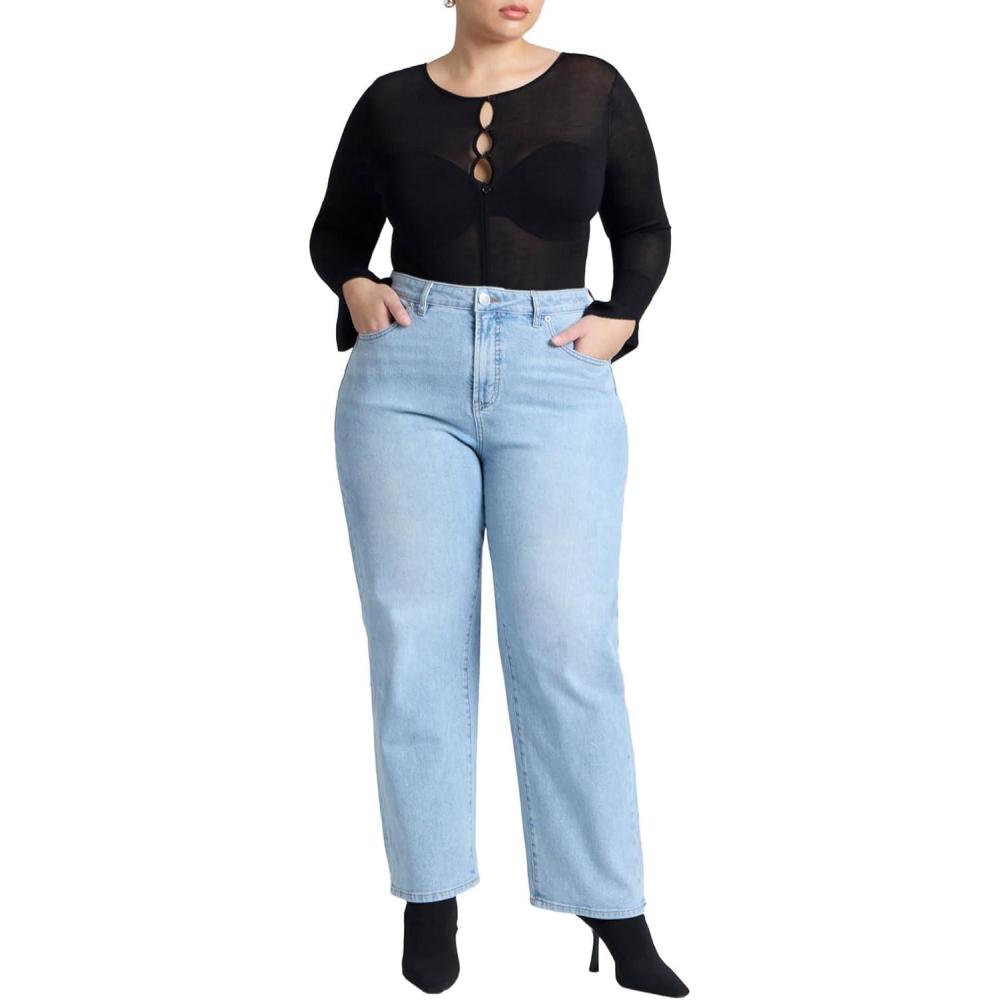 imageELOQUII Womens Plus Size Embroidered Naomi Straight Leg JeanVintage Medium