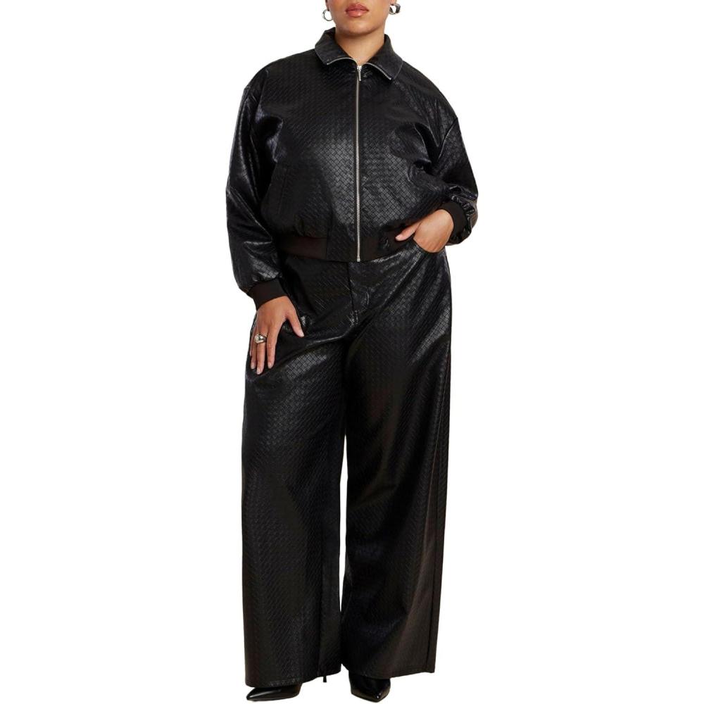 imageELOQUII Womens Plus Size Faux Leather Pintuck Straight Leg PantBlack Onyx