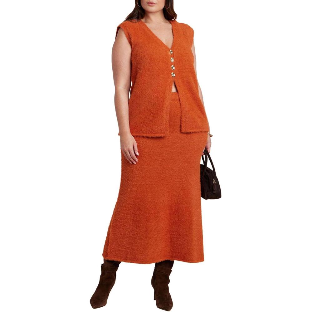 imageELOQUII Womens Plus Size Fuzzy Maxi Sweater SkirtOrange Bronze