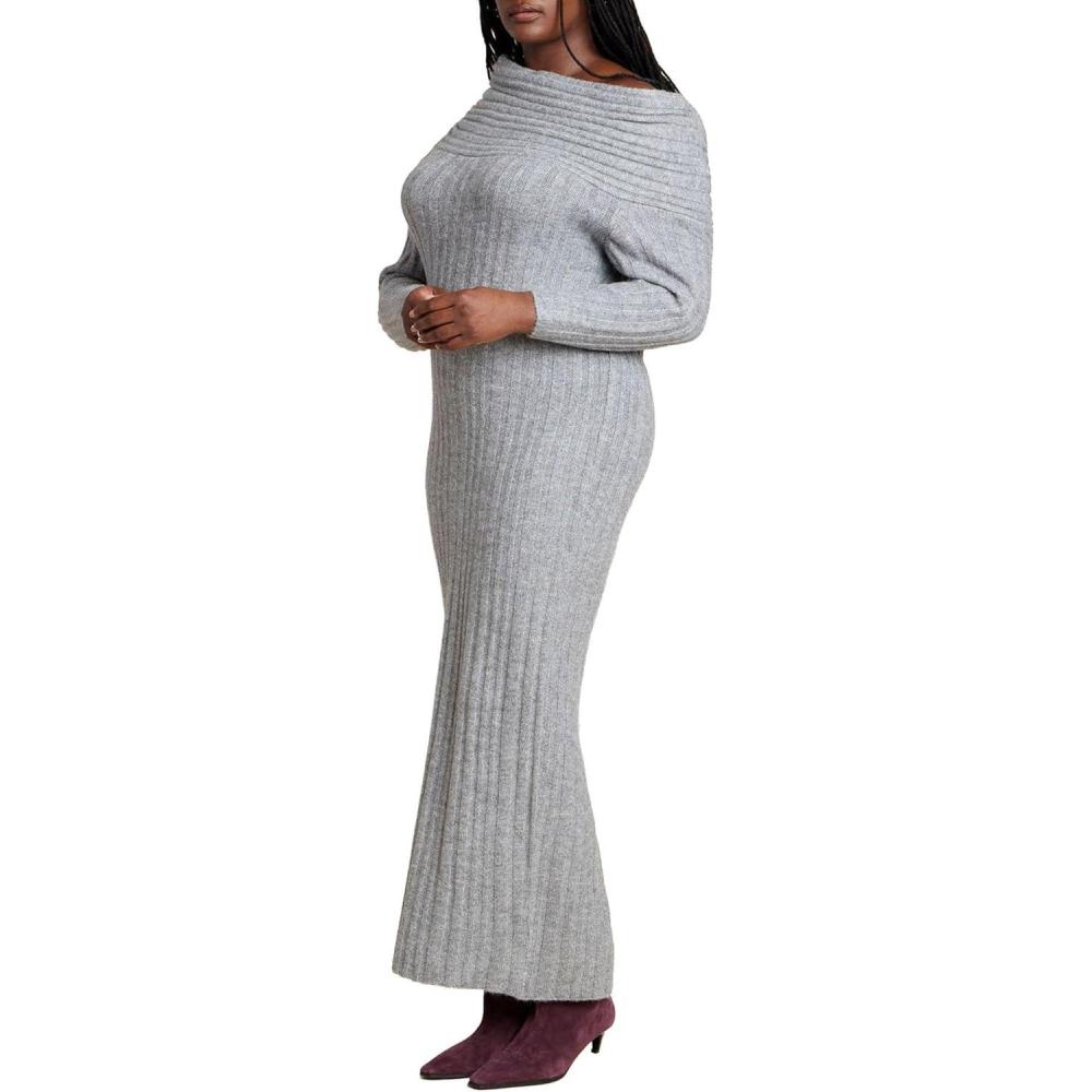 imageELOQUII Womens Plus Size High Collar Sweater DressCharcoal Grey