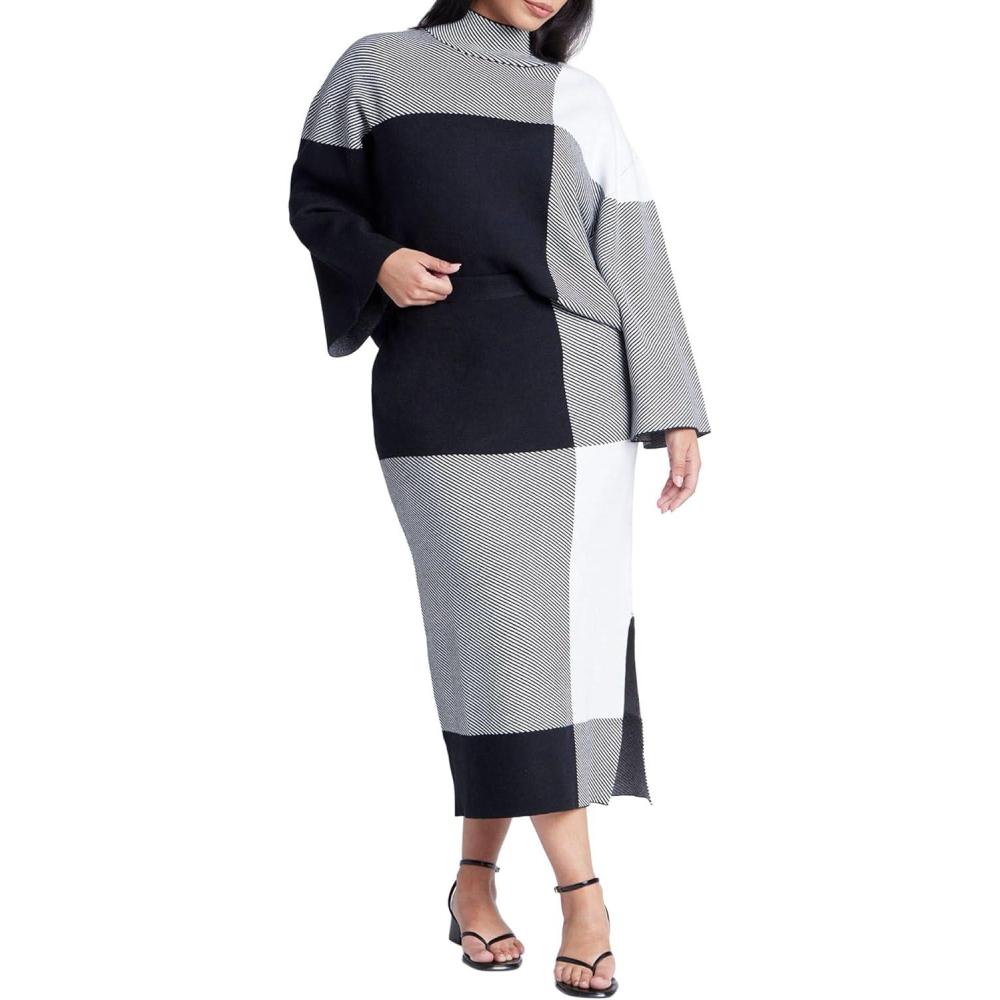 imageELOQUII Womens Plus Size Intarsia Sweater SkirtPlaid Please