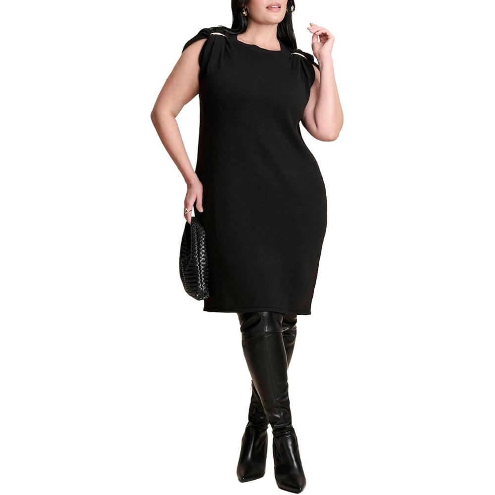 imageELOQUII Womens Plus Size Metal Detail Sweater DressBlack Onyx