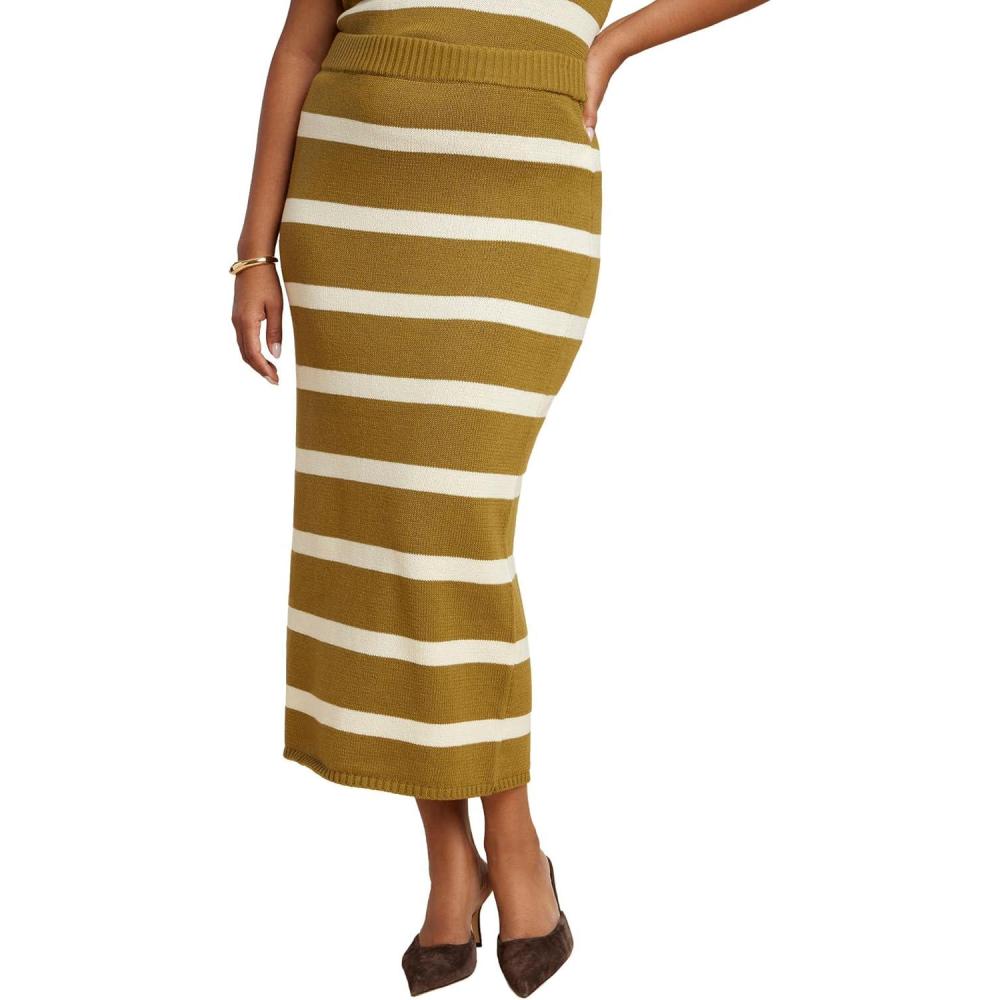 imageELOQUII Womens Plus Size Midi Sweater SkirtTennis Stripe