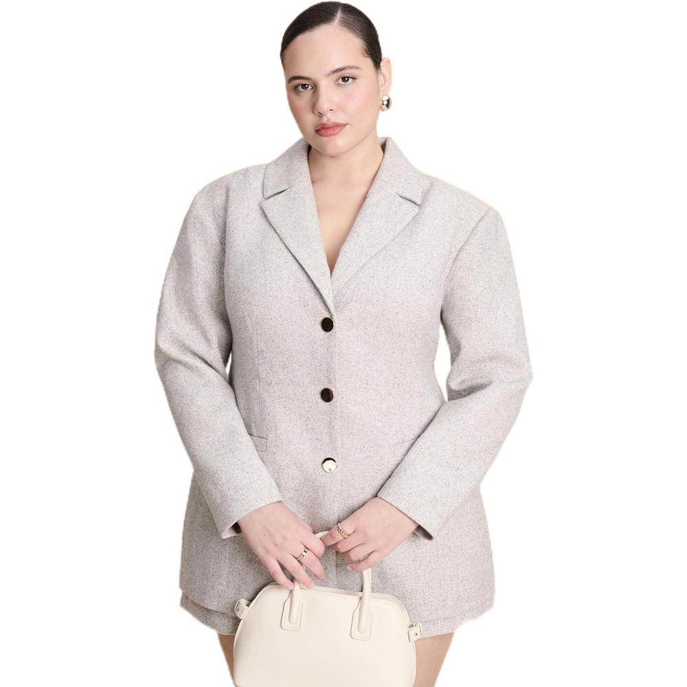imageELOQUII Womens Plus Size Nipped Waist Wool Blend Blazer with Back AdjusterMarled Light Grey