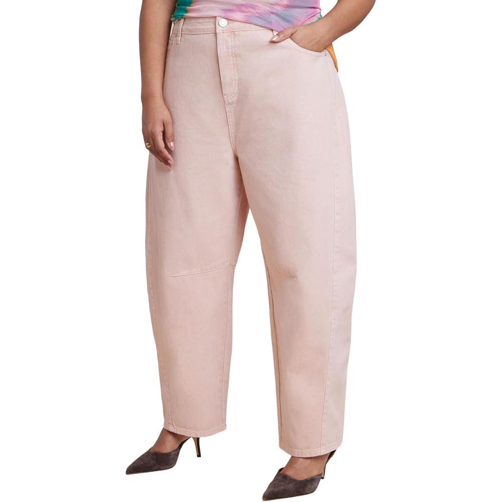 imageELOQUII Womens Plus Size Pink Wash Barrel Leg JeanEvening Sand