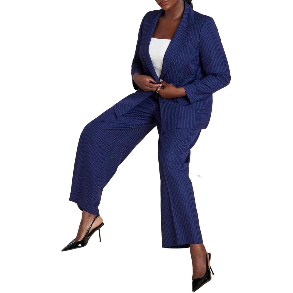 imageELOQUII Womens Plus Size Pinstripe TrouserNavy Pinstripe