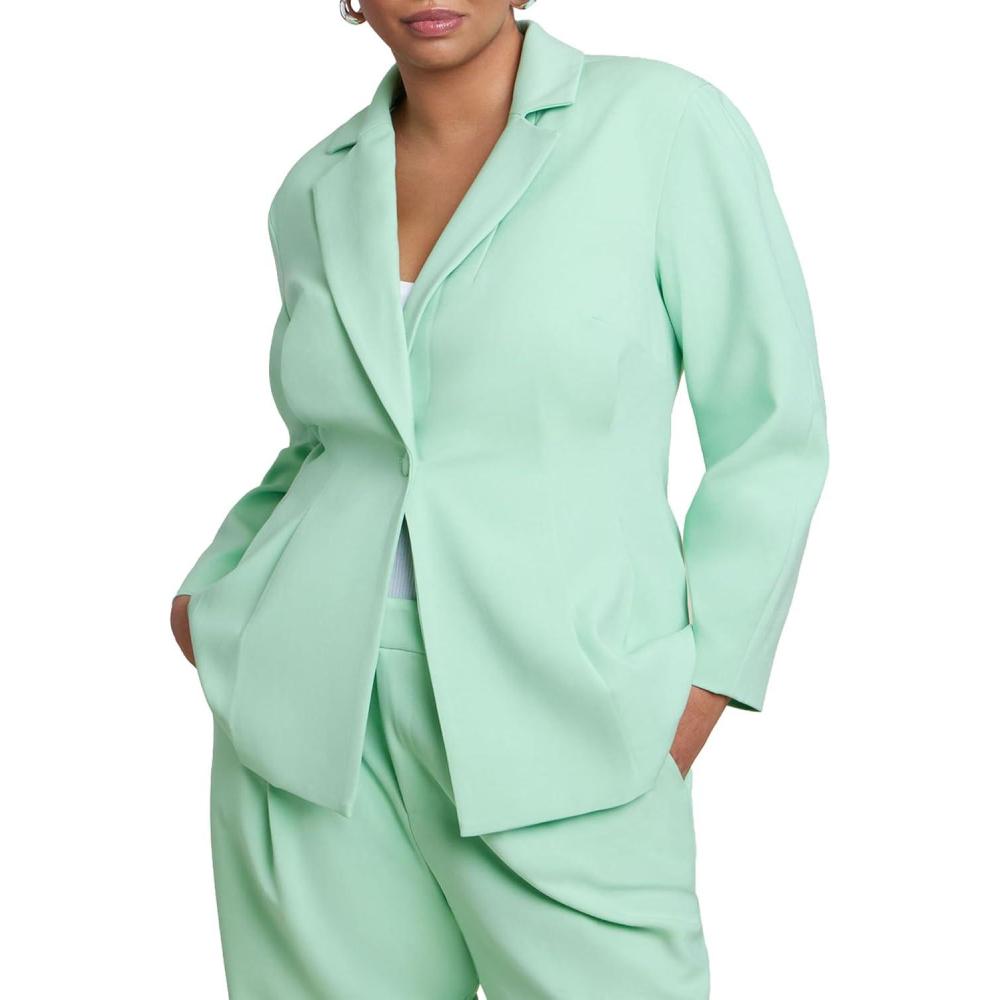 imageELOQUII Womens Plus Size Pleat Waist BlazerGreen Ash