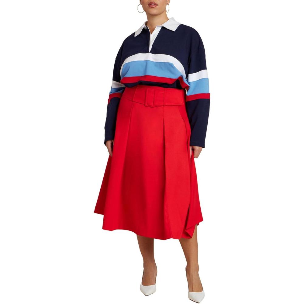 imageELOQUII Womens Plus Size Pleated Belted Midi SkirtRed