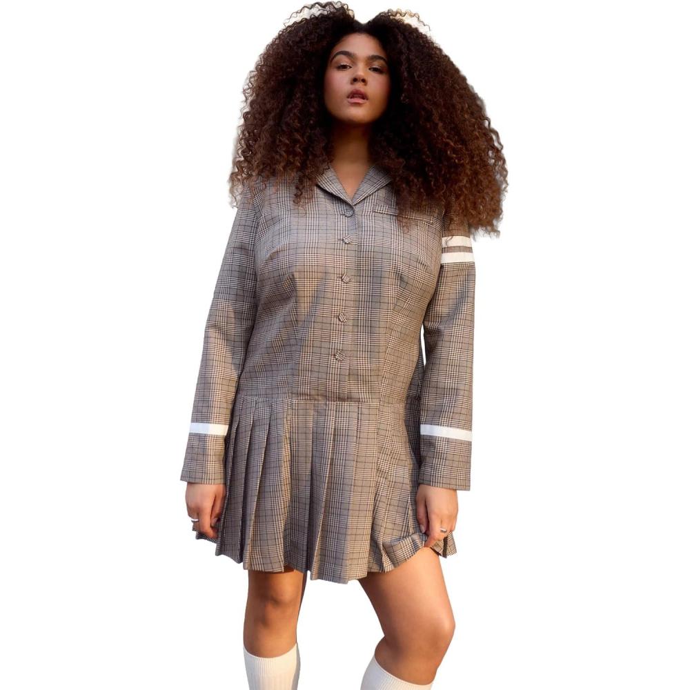 imageELOQUII Womens Plus Size Pleated Plaid Mini DressBrown Plaid