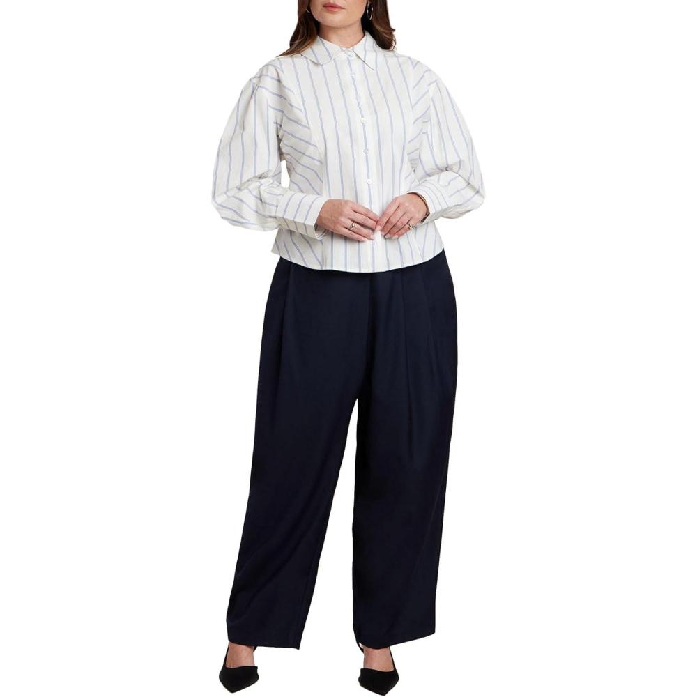 imageELOQUII Womens Plus Size Pleated Straight Leg TrouserNavy