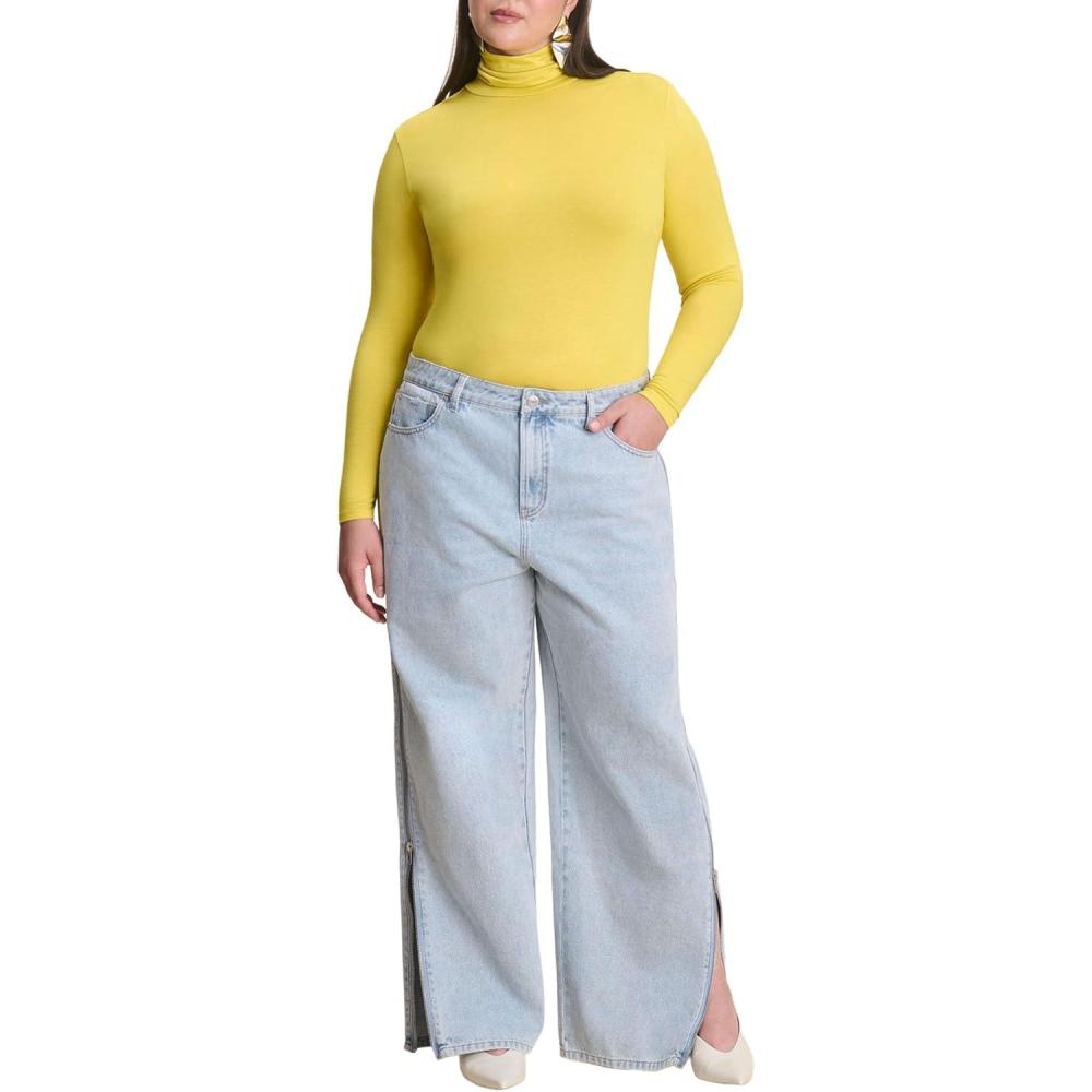 imageELOQUII Womens Plus Size Side Zip Loose JeanLight Wash
