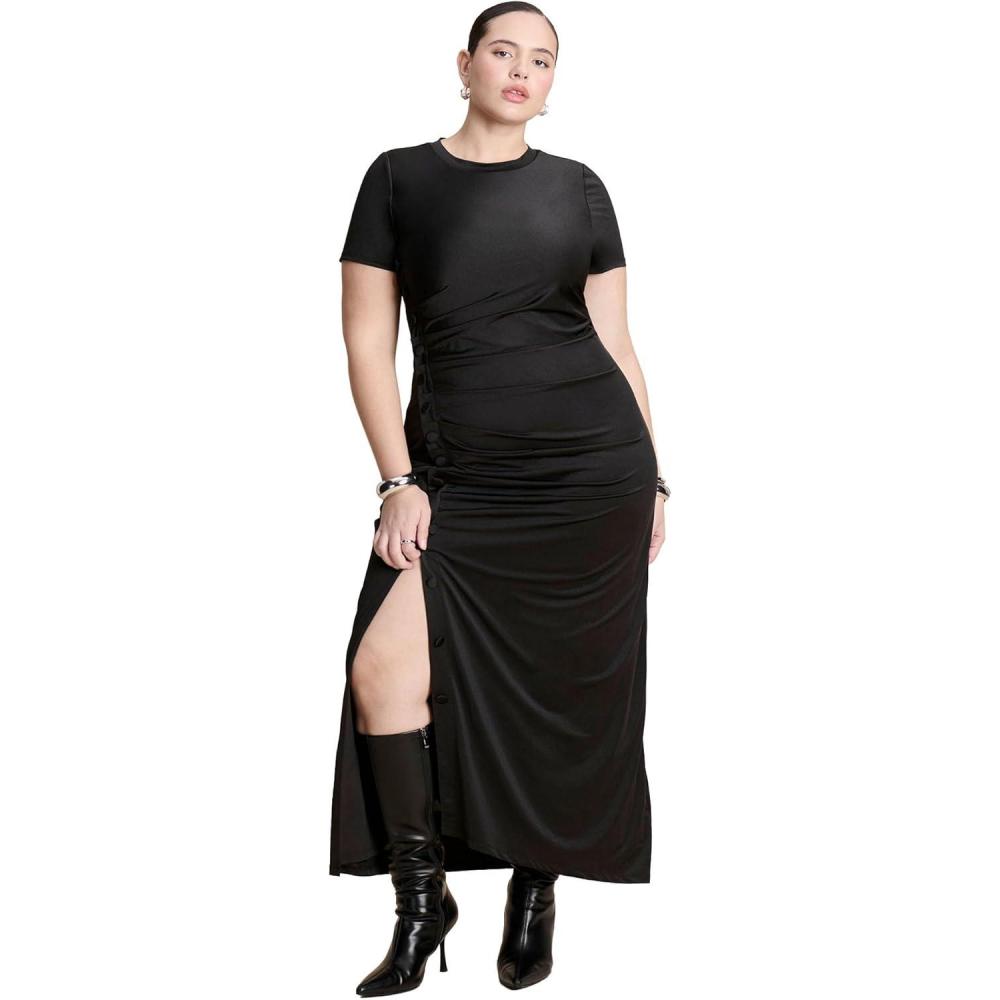 imageELOQUII Womens Plus Size Slinky Dress W ButtonsBlack Onyx