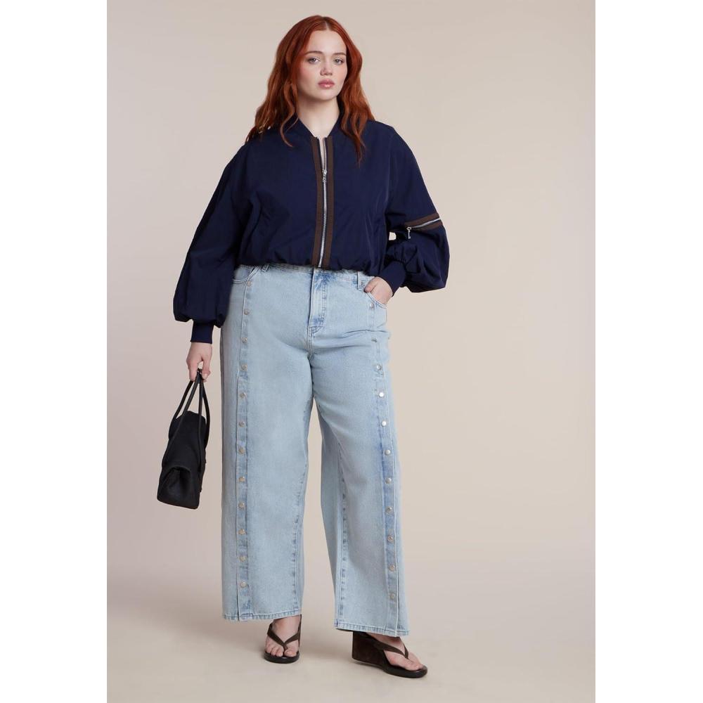 imageELOQUII Womens Plus Size Snap Front Midrise Jean