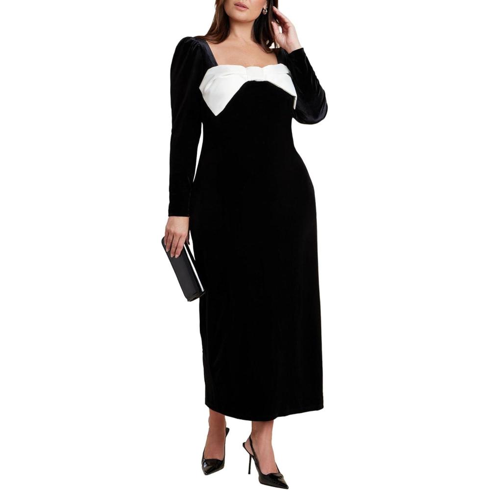 imageELOQUII Womens Plus Size Velvet Maxi Dress with BowBlack Onyx