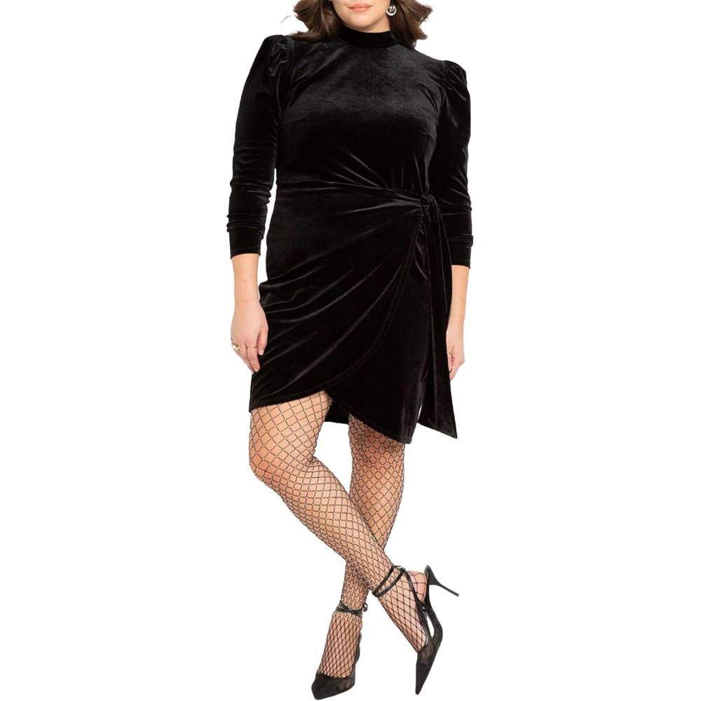 imageELOQUII Womens Plus Size Velvet Mini Dress with Wrap SkirtTotally Black