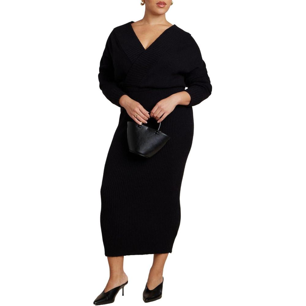 imageELOQUII Womens Plus Size Wrap Sweater Maxi DressBlack Onyx