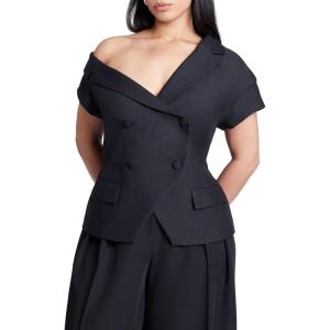 ELOQUII Women’s Plus Size Asym Neckline Short Sleeve Blazer(Black Onyx)