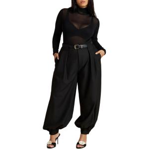 ELOQUII Women’s Plus Size Balloon Trouser with Pleats(Black Onyx)