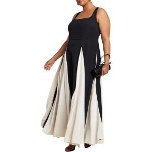 ELOQUII Women’s Plus Size Black and White Godet Gown(Black Onyx)