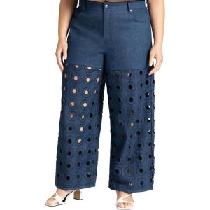 ELOQUII Women’s Plus Size Circular Cutout Denim Pant(Dark Wash Denim)