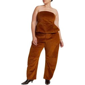 ELOQUII Women’s Plus Size Corduroy Barrel Leg Pants(Roasted Pecan)