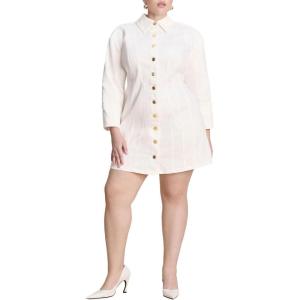 ELOQUII Women’s Plus Size Corset Detail Denim Mini Dress(White Wash)