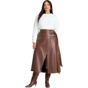 ELOQUII Women’s Plus Size Double Belt Wrap Faux Leather Skirt(Rocky Road)