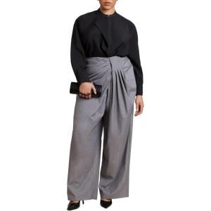 ELOQUII Women’s Plus Size Draped Pleat Detail Trouser(Marled Grey)