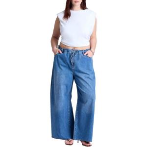ELOQUII Women’s Plus Size Drawstring Waist Lightweight Jean(Medium Wash)