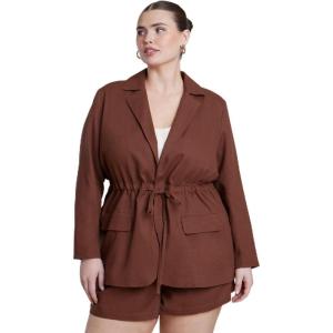 ELOQUII Women’s Plus Size Drawstring Waist Linen Blazer(Downtown Brown)
